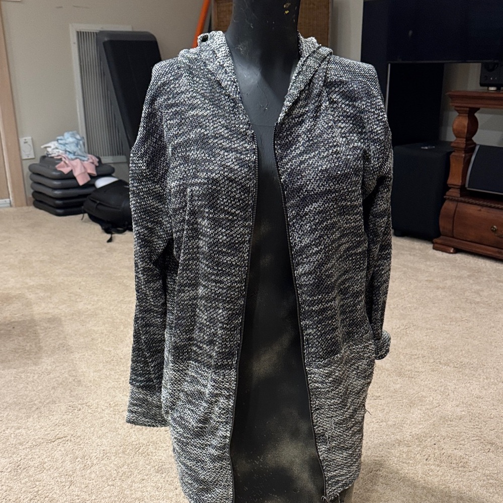Women's Black and Gray Hooded Cardigan